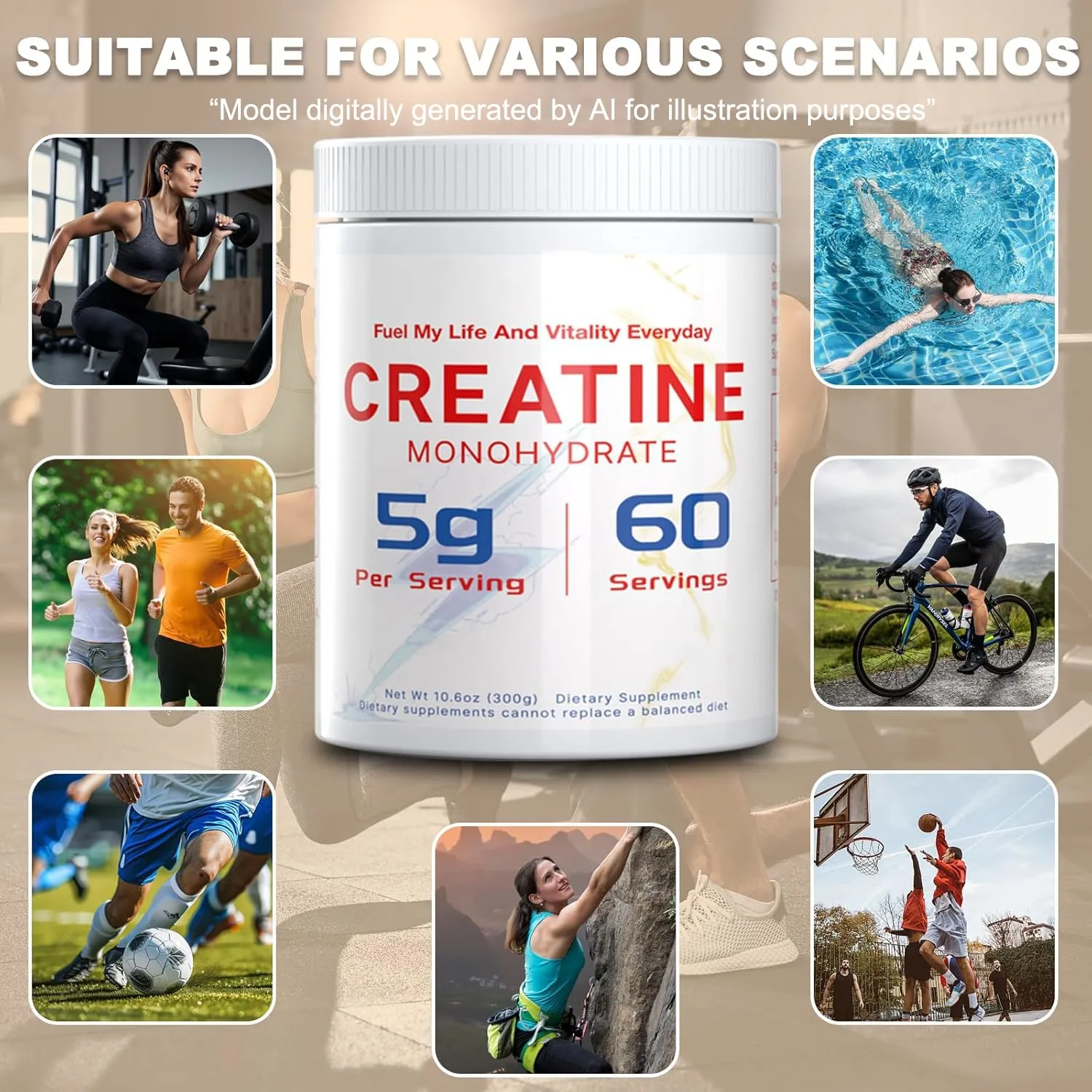 Dr.HR Creatine Monohydrate Powder for Women Men Supports Muscle Growth Strength, Energy & Athletic Performance, 200 Mesh Fast Dissolving Pure Instantized & Easy to Absorb, 60 Servings