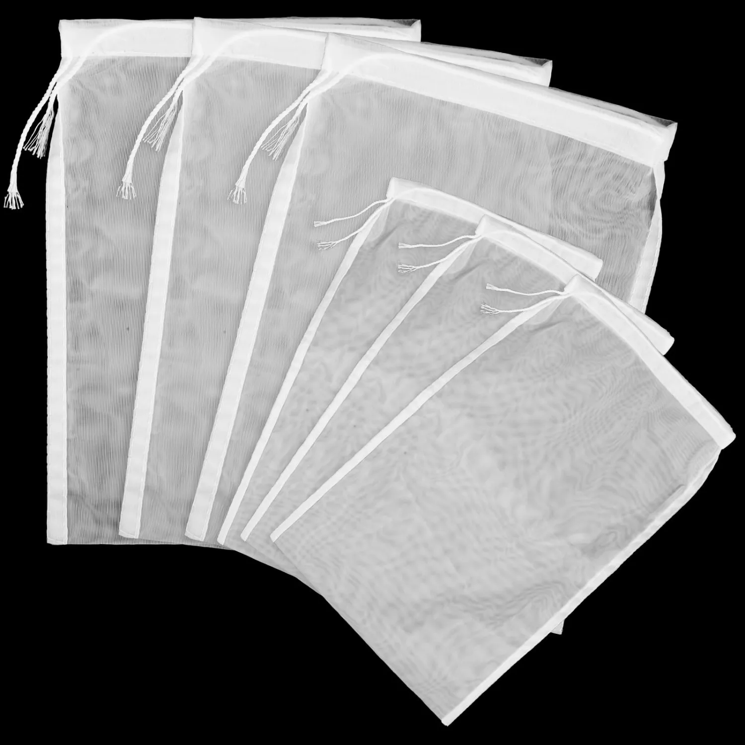 Grevosea 6 Pcs Fine Mesh Brew Bags, White Nylon Cheesecloth for Straining | Mesh Strainer Bag Cheese Cloth Bag for Fruit Juice Nut Milk Yogurt Cheese Home Brewing and Wine Making (6*8in, 8*12in)