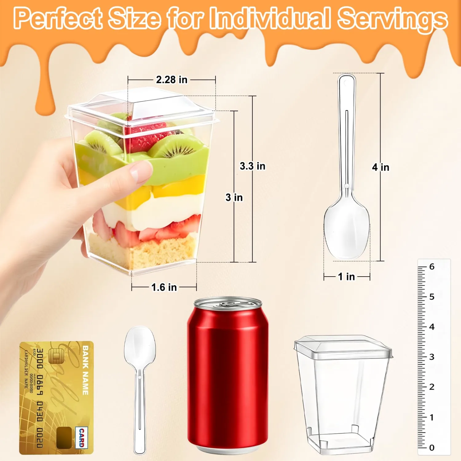 20 Pack Square Dessert Cups with Lids Spoons 5 OZ Appetizer Cup for Party | Clear Plastic Yogurt Parfait Cups Small Shooter Cups Disposable Mini Cups for Desserts Puddings Mousse Ice Cream Fruit