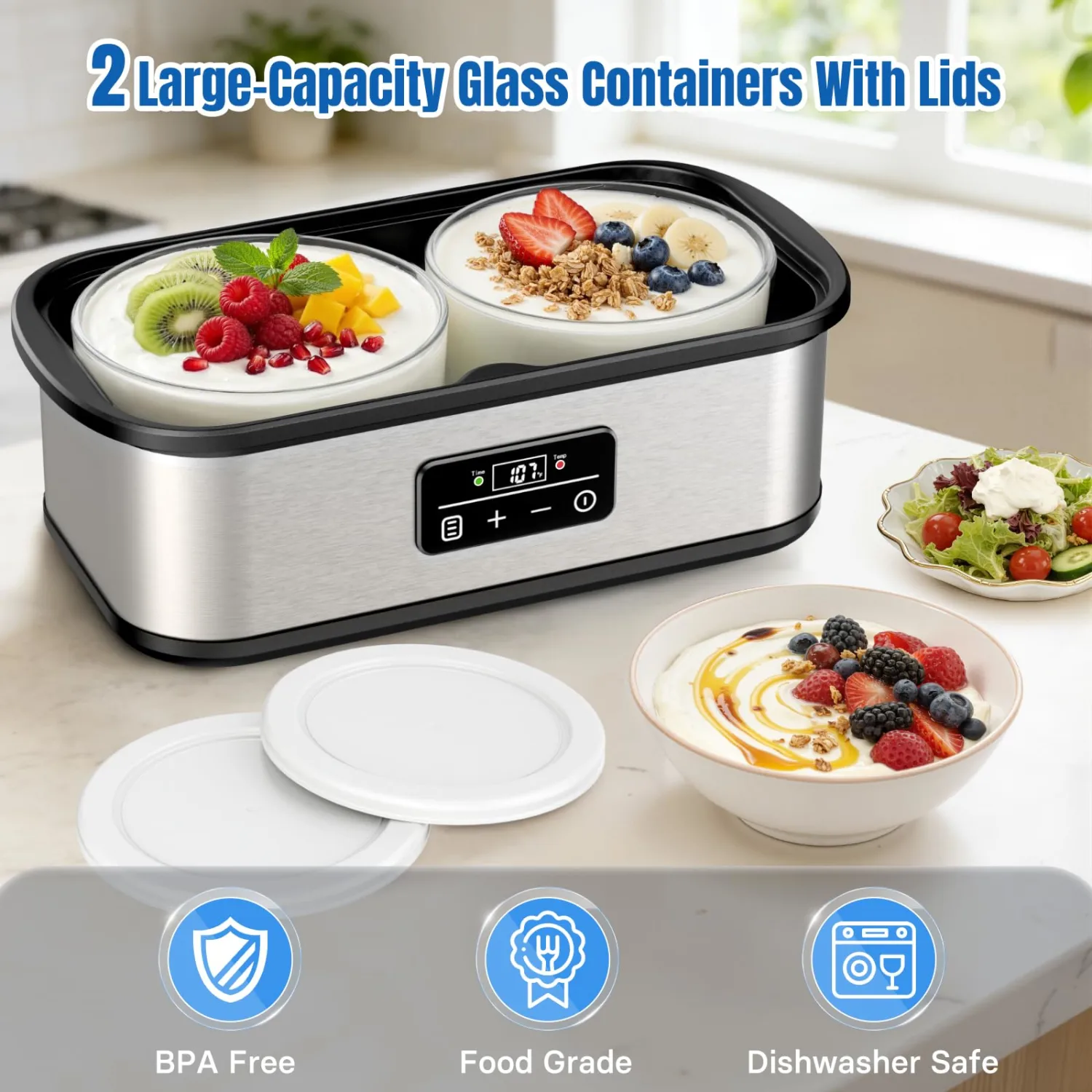 Probiotic Yogurt Maker with 48H Time and 68-127℉ Temp Control, Yogurt Maker Machine with Auto-off, Make Homemade Delicious Yogurt For Family & Friend