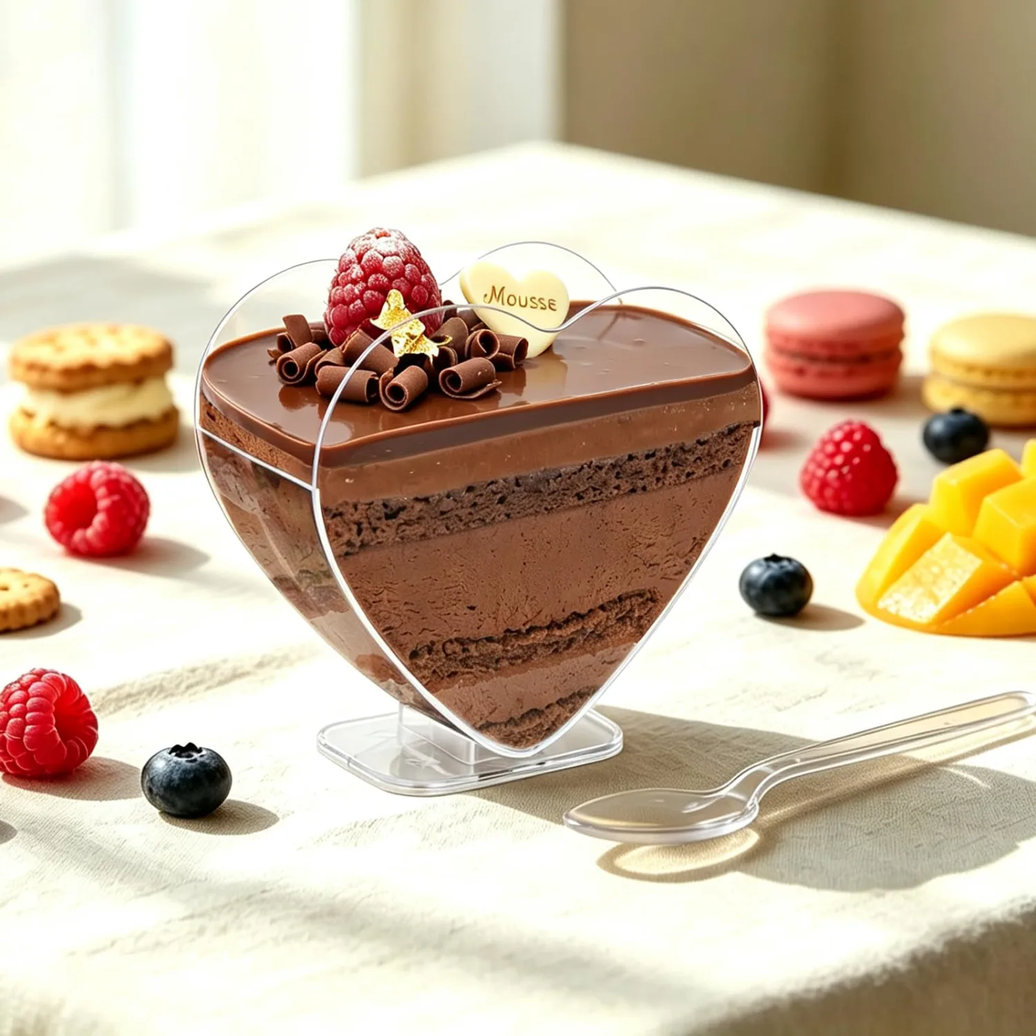 Disposable Plastic Ice Cream Cups with Spoons,20 Pack,Food‑Grade Plastic Dessert Cups for Sundae,Frozen Yogurt,Pudding,Party,Picnic,Birthday (Love)