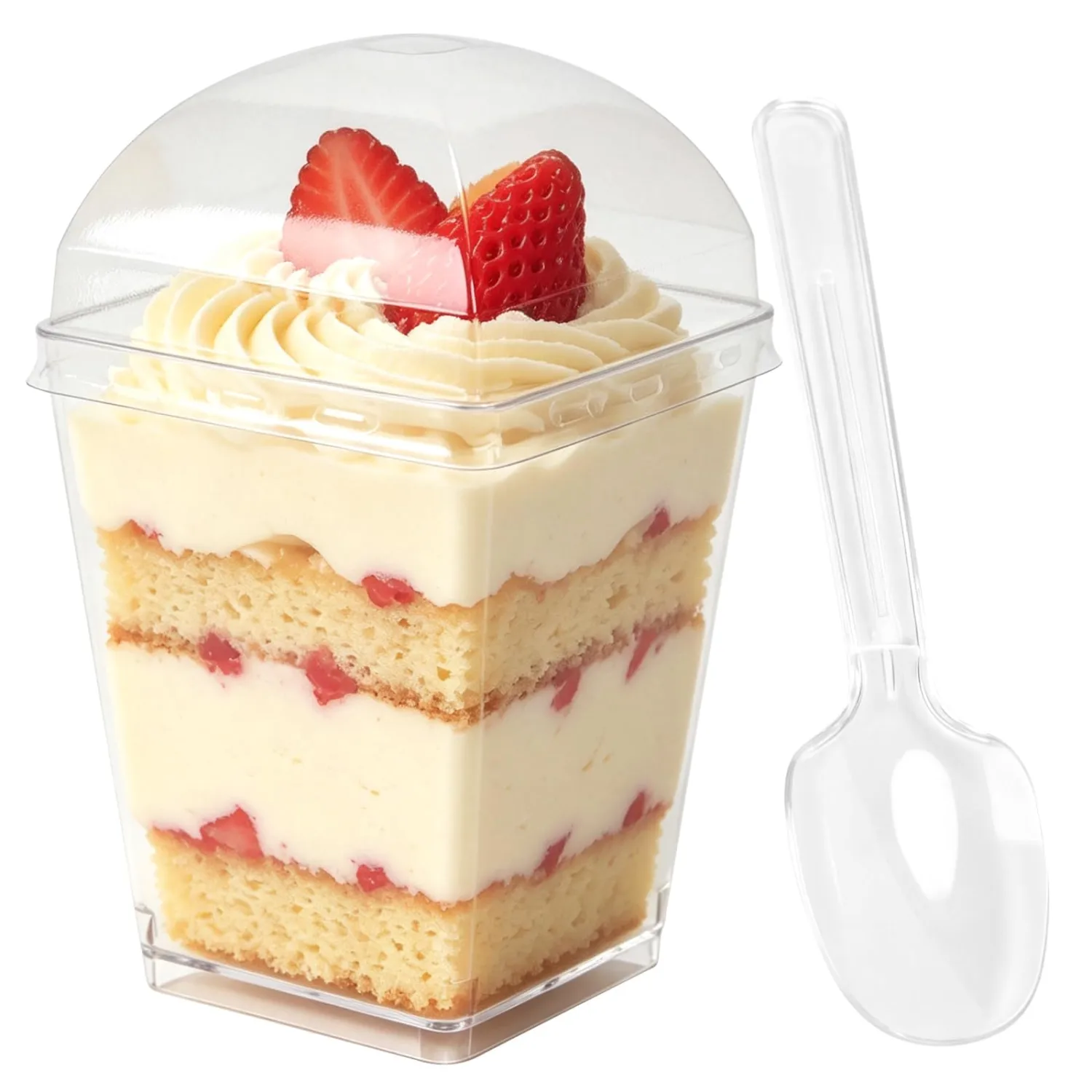 Disposable Plastic Ice Cream Cups with Spoons,20 Pack,Food‑Grade Plastic Dessert Cups for Sundae,Party,Picnic,Birthday (Square)