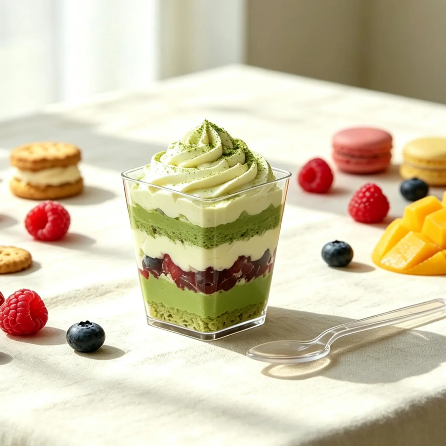 Disposable Plastic Ice Cream Cups with Spoons,20 Pack,Food‑Grade Plastic Dessert Cups for Sundae,Party,Picnic,Birthday (Square)