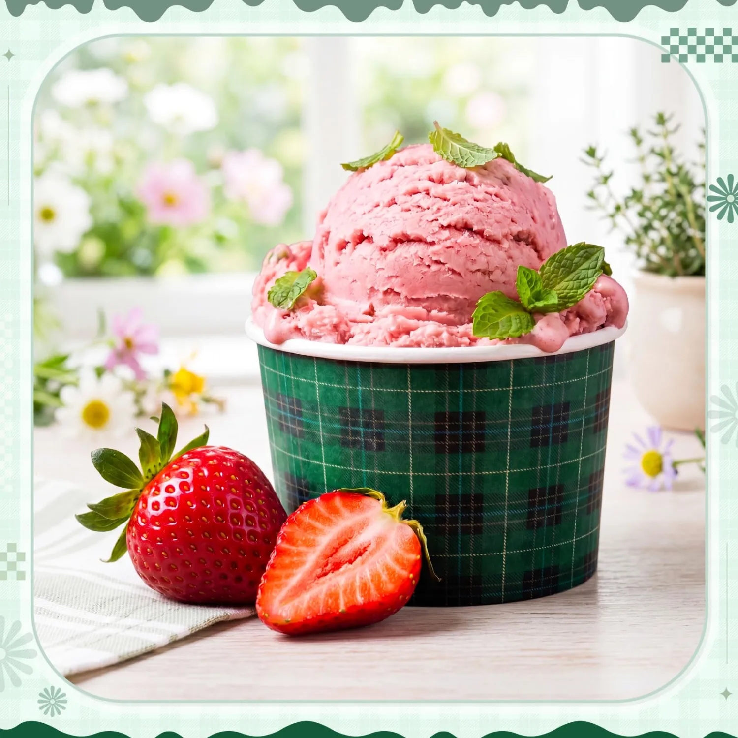 Zopeal 50 Count Green and Black Checkered Ice Cream Cups 9 oz Race Car | Disposable Dessert Bowls, Paper Ice Cream Bowls, Birthday Party Supplies, Snack Cups Sundae Picnic Yogurt Bowls for Food
