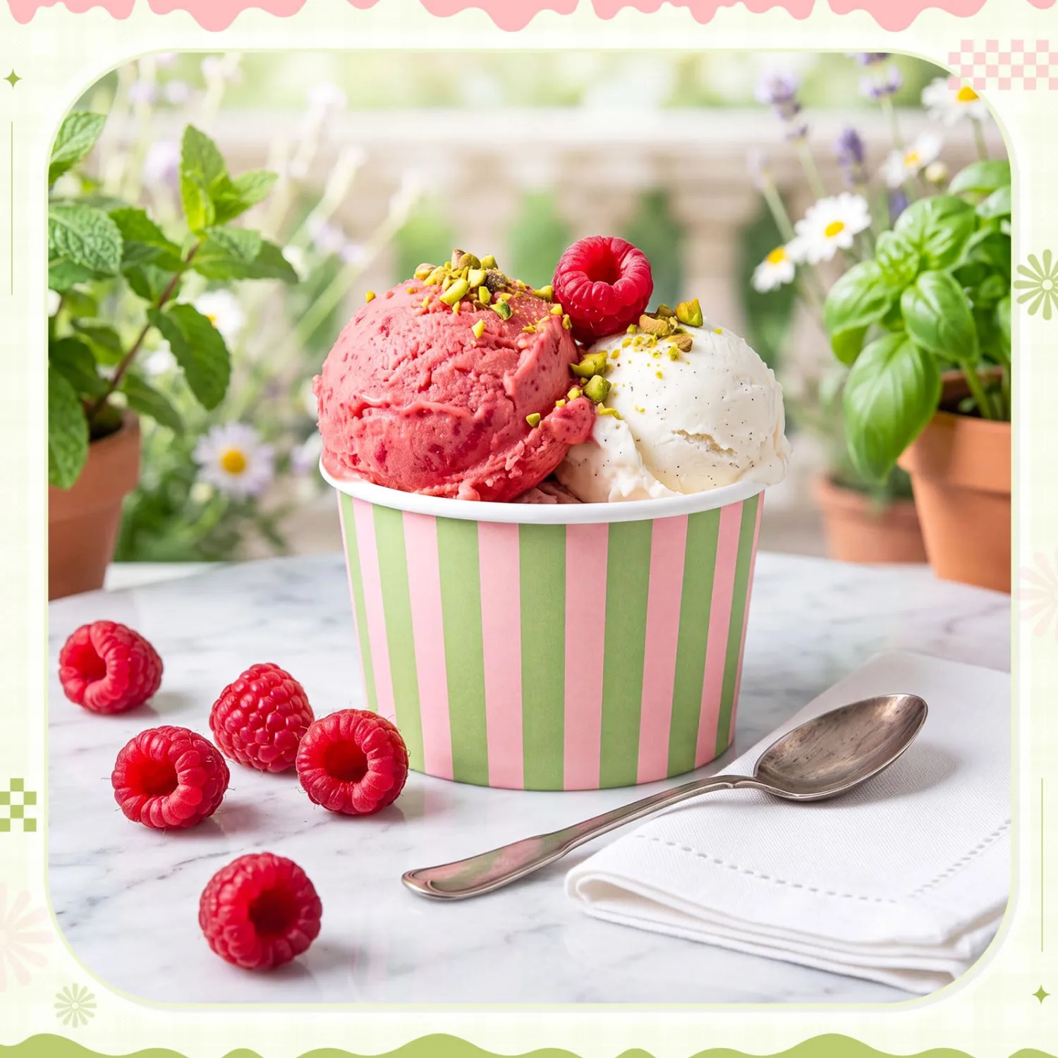 Zopeal 50 Count Pink and Green Striped Ice Cream Cups Paper Dessert Bowls | Disposable 9 oz Ice Cream Bowls, Birthday Party Supplies, Snack Cups Sundae Picnic Yogurt Bowls for Food