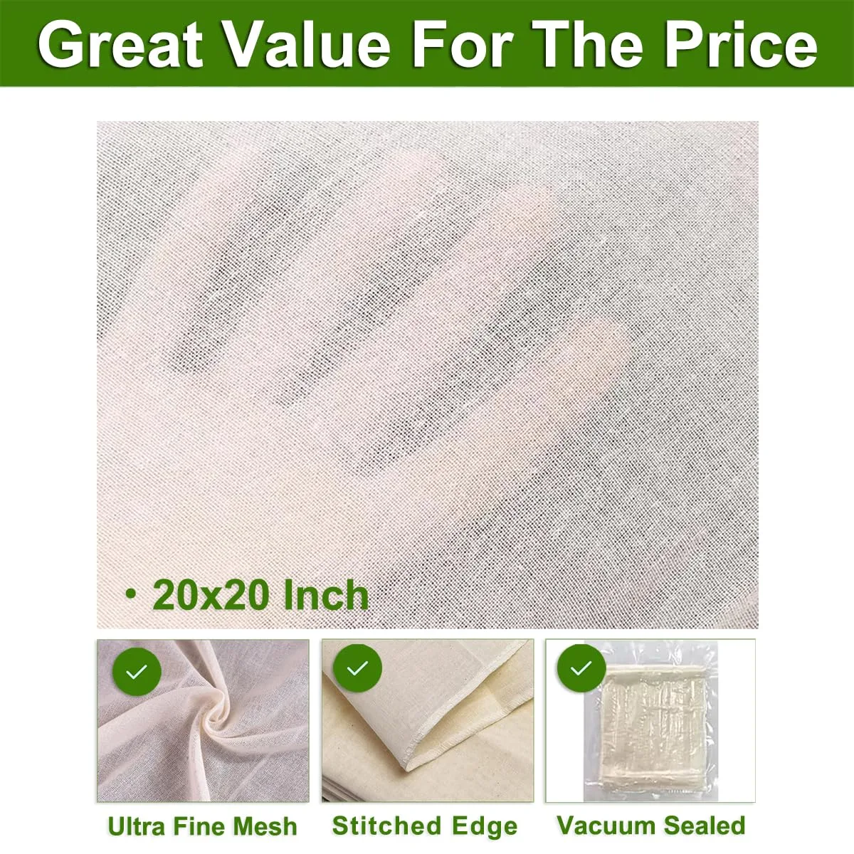 10 Pcs Cheese Cloths, SGS Tested 100% Unbleached Cotton, 20x20 Inch Grade 100 Reusable Cheese Cloth With Ultra-Fine Mesh, Reusable Muslin Cheesecloth for Straining,Juicing,Cooking Turkey, Baking