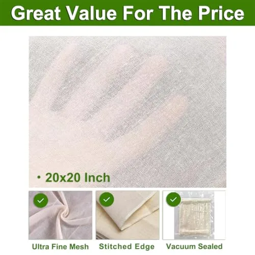 15 Pcs Cheese Cloths, SGS Tested 100% Unbleached Cotton, 20x20 Inch Grade 100 Reusable Cheese Cloth With Ultra-Fine Mesh, Reusable Muslin Cheesecloth for Straining,Juicing,Cooking Turkey, Baking