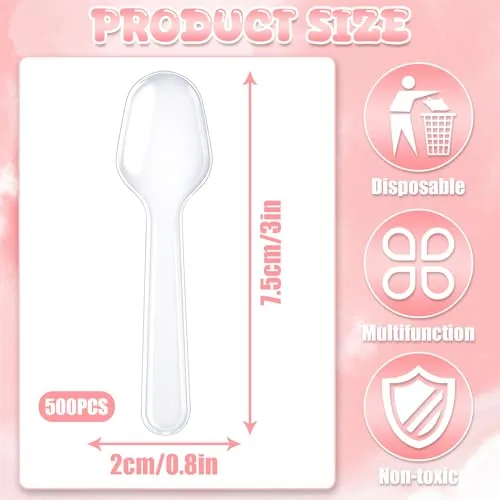 500Pcs Mini Spoons for Desserts, XJMWXHFC Clear Plastic Spoons, Disposable Clear Tasting Spoons, Small Dessert Spoons for Jelly Pudding Yogurt Ice Cream Desert Cake Appetizer (3 Inch)