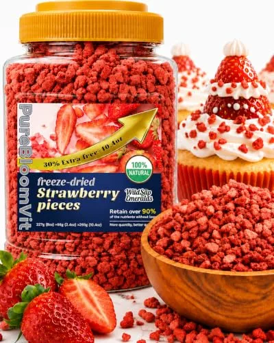 WildSap Emeralds Freeze Dried Strawberries Pieces 10.3oz (293g) - No Added Sugar, Non-GMO Crunchy Strawberry Snacks for Cereal, Yogurt, Baking & Smoothies