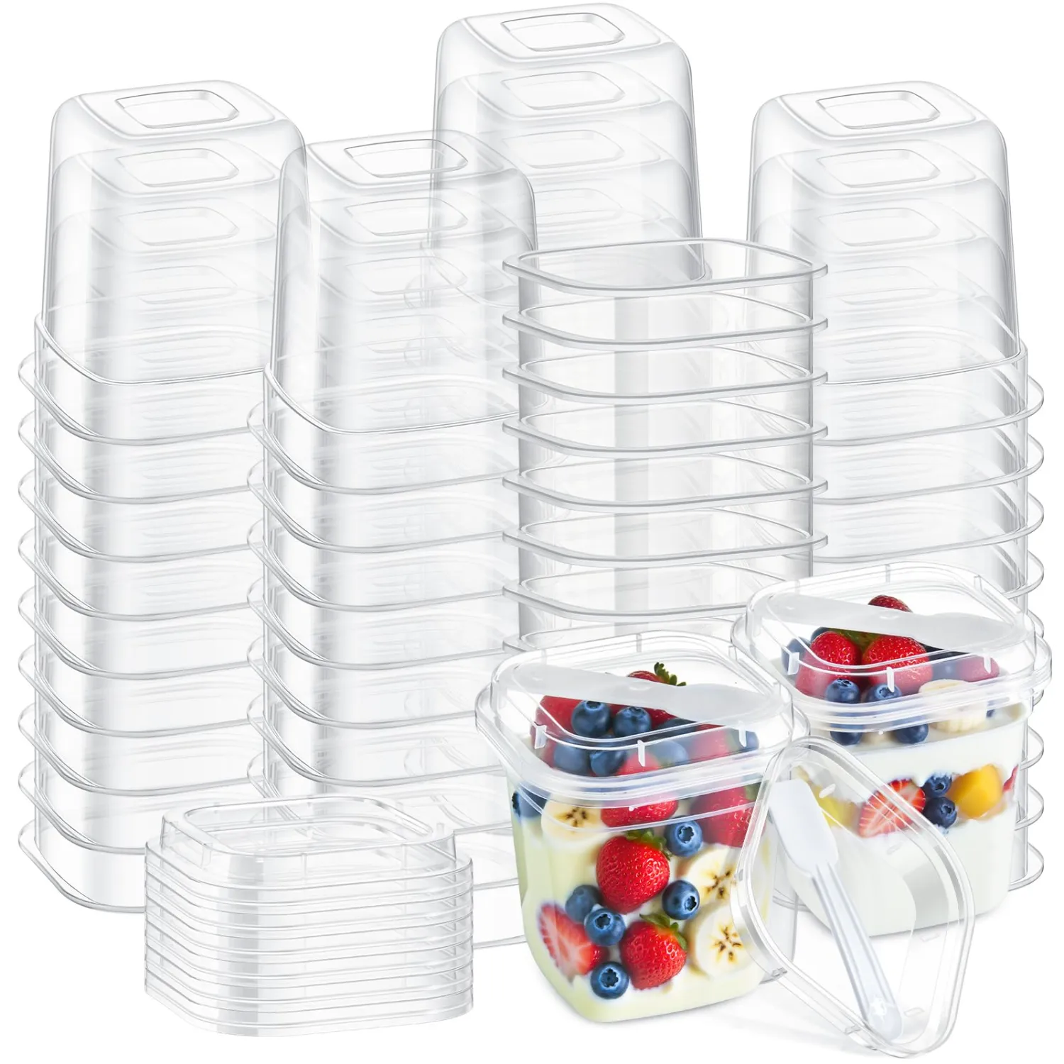 Jingmore 25 Pack 9.5oz Clear Plastic Yogurt Parfait Cups with Lids Spoons