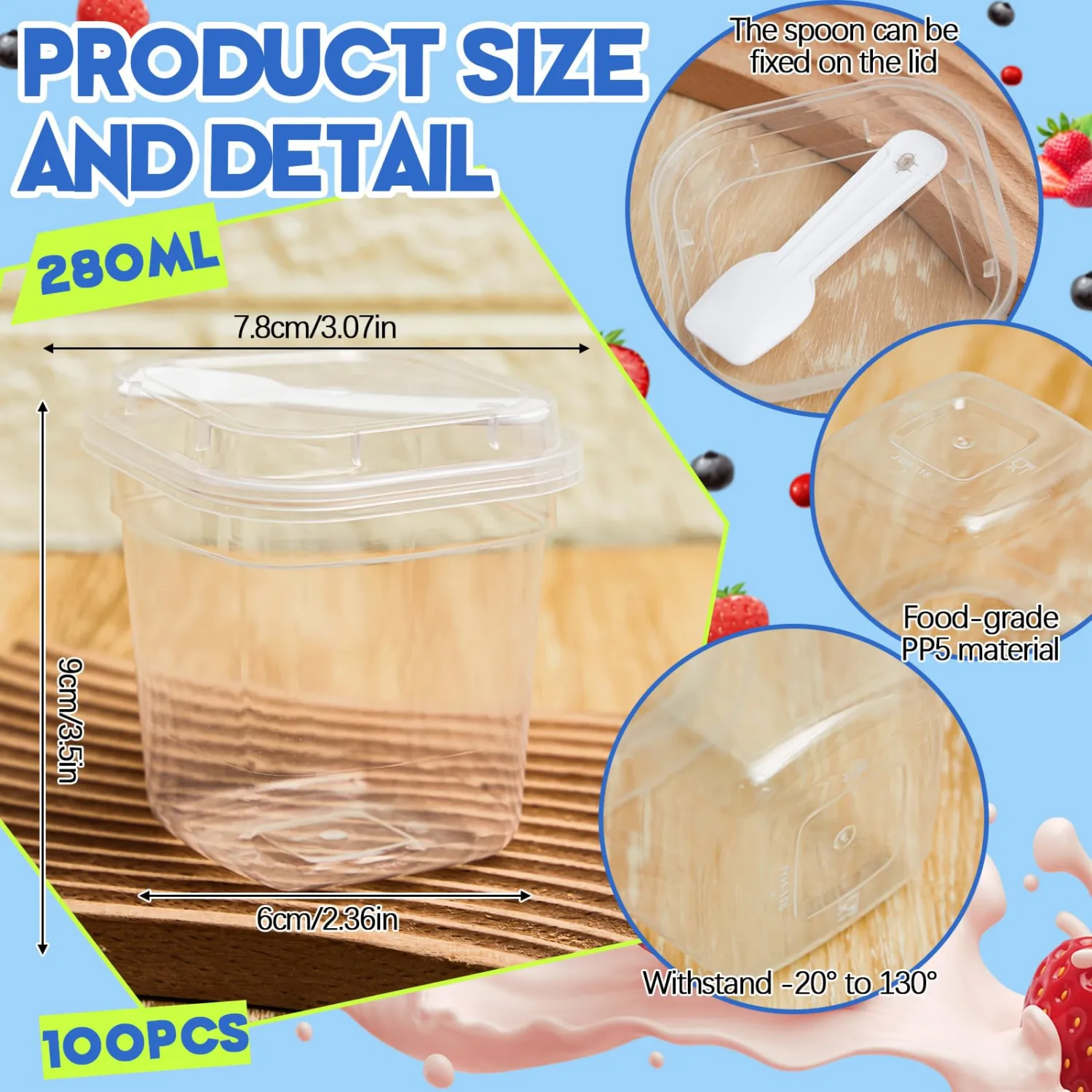 Jingmore 25 Pack 9.5oz Clear Plastic Yogurt Parfait Cups with Lids Spoons