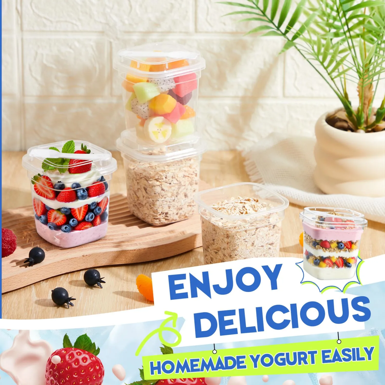 Jingmore 25 Pack 9.5oz Clear Plastic Yogurt Parfait Cups with Lids Spoons