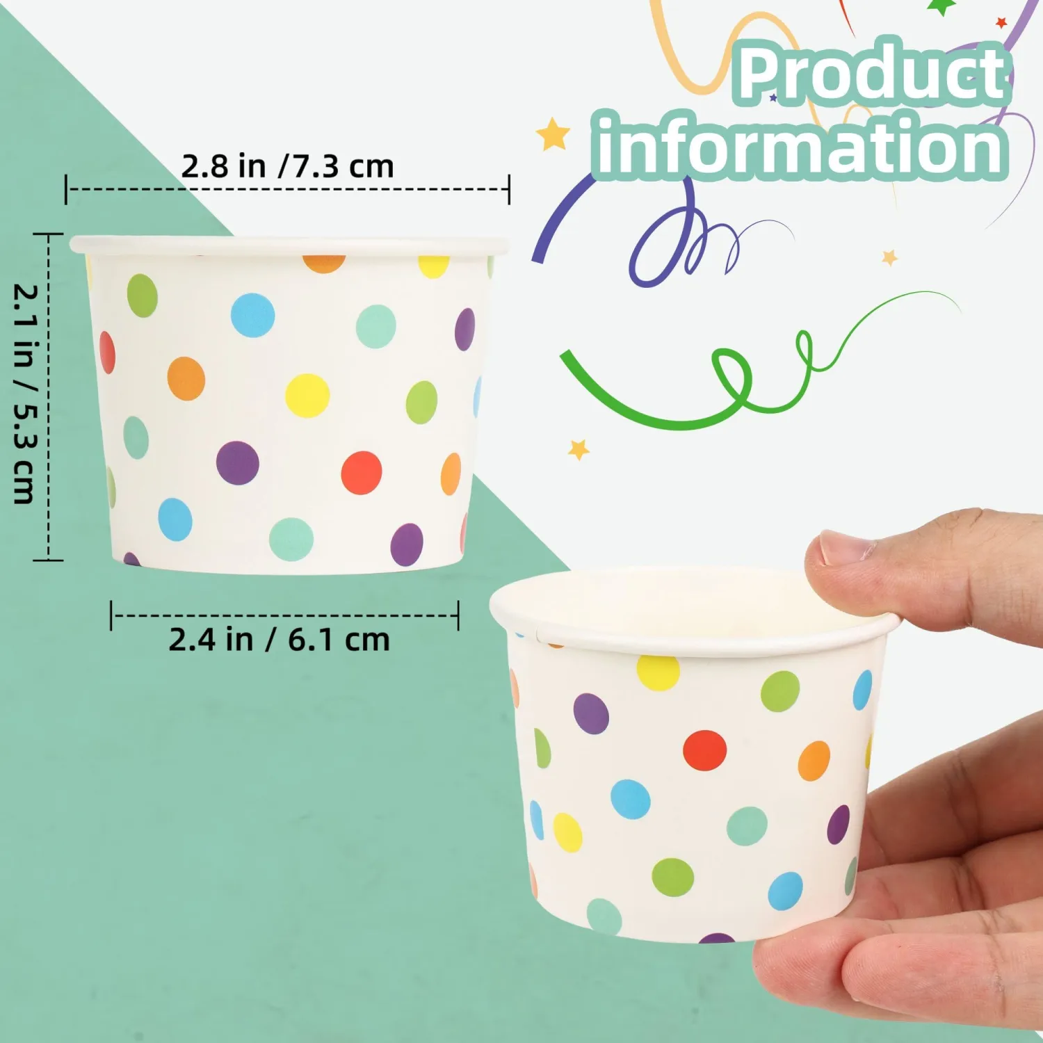 Paper Ice Cream Cups, 4 Oz, 50 Pack, Disposable Dessert Bowls for Hot Cold Foods, Paper Cups for Sundae, Frozen Yogurt, Soup