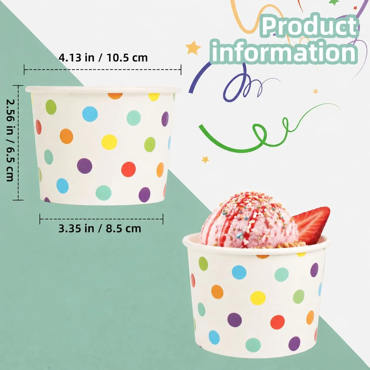 Paper Ice Cream Cups, 11 Oz, 50 Pack, Disposable Dessert Bowls for Hot Cold Foods, Paper Cups for Sundae, Frozen Yogurt, Soup