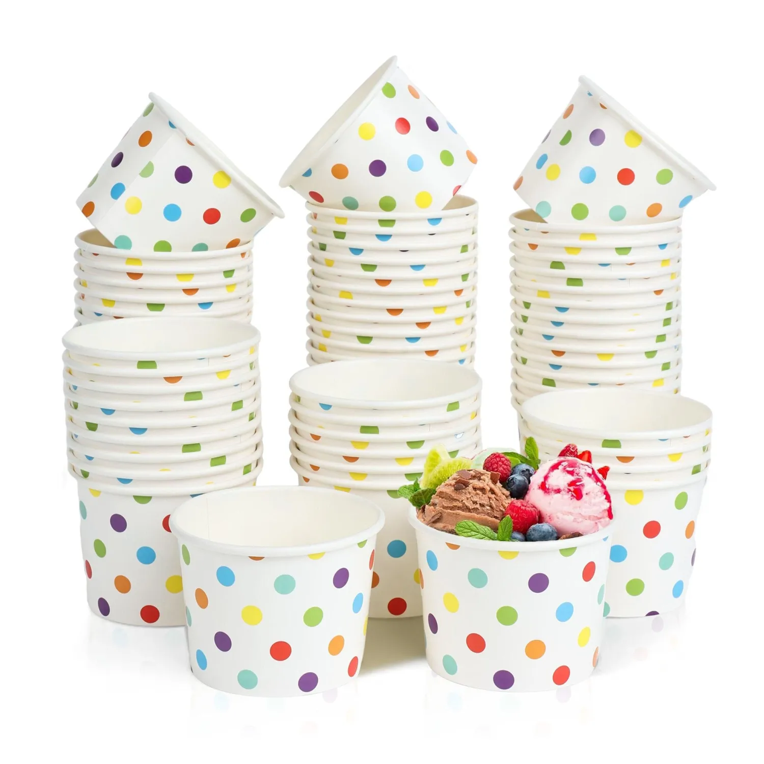 Paper Ice Cream Cups, 11 Oz, 50 Pack, Disposable Dessert Bowls for Hot Cold Foods, Paper Cups for Sundae, Frozen Yogurt, Soup