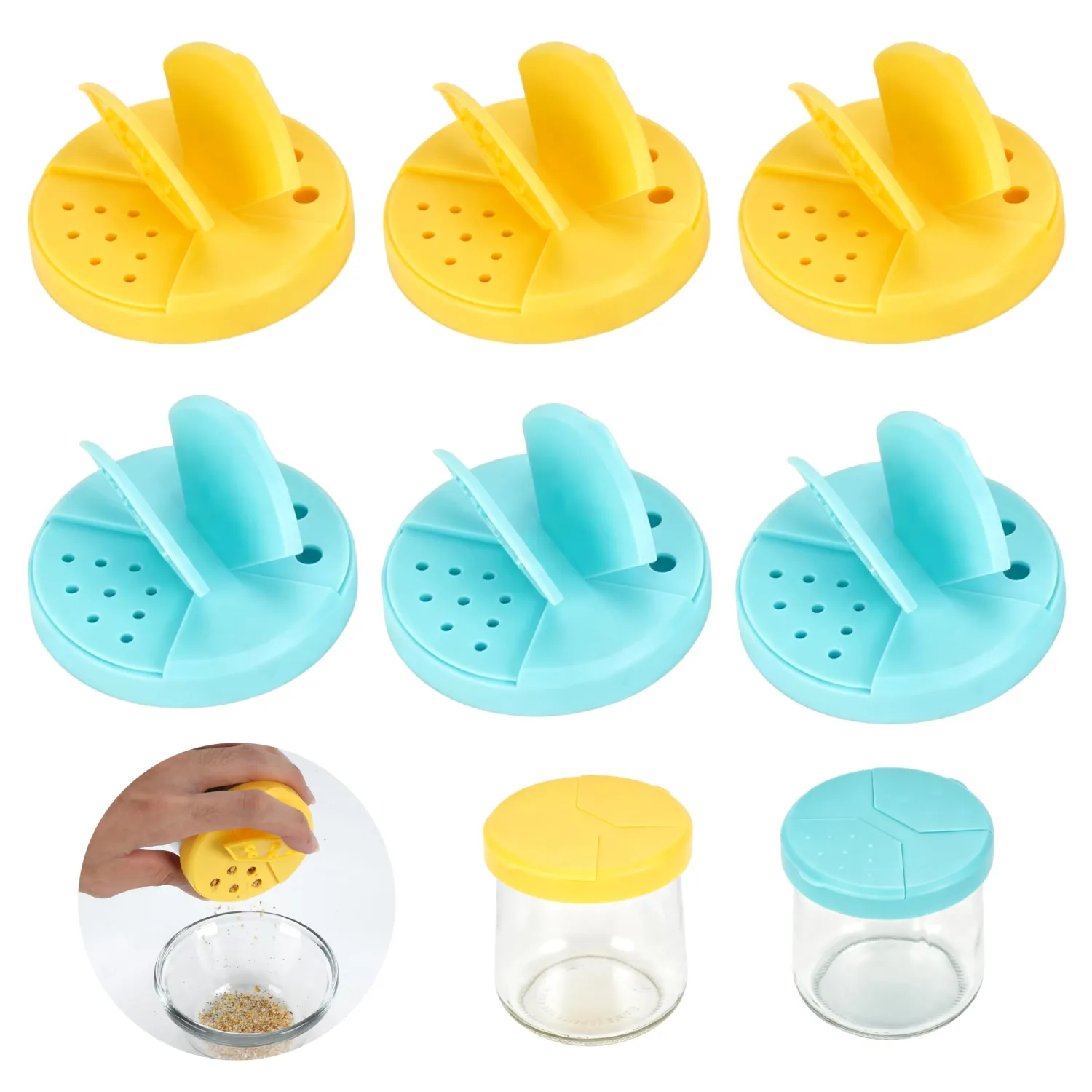 Spice Shaker Lids Fit for Oui Yogurt Jars 5 oz, 6 Pack Oui Shaker Lids with Dual-Sized Hole, Food-Grade Spice Dispenser Caps for Coarse or Fine Sprinkling, Dishwasher Safe (Jars Not Included)