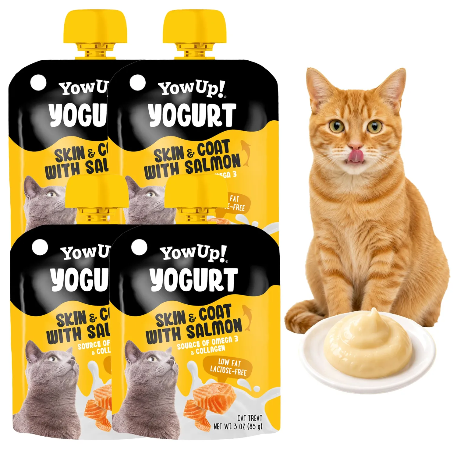 YowUp! Yogurt Skin and Coat with Salmon Cat Treat Pouch - 4 Pack