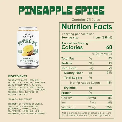 De La Calle Organic Traditional Pineapple Spice Tepache, 12 FZ