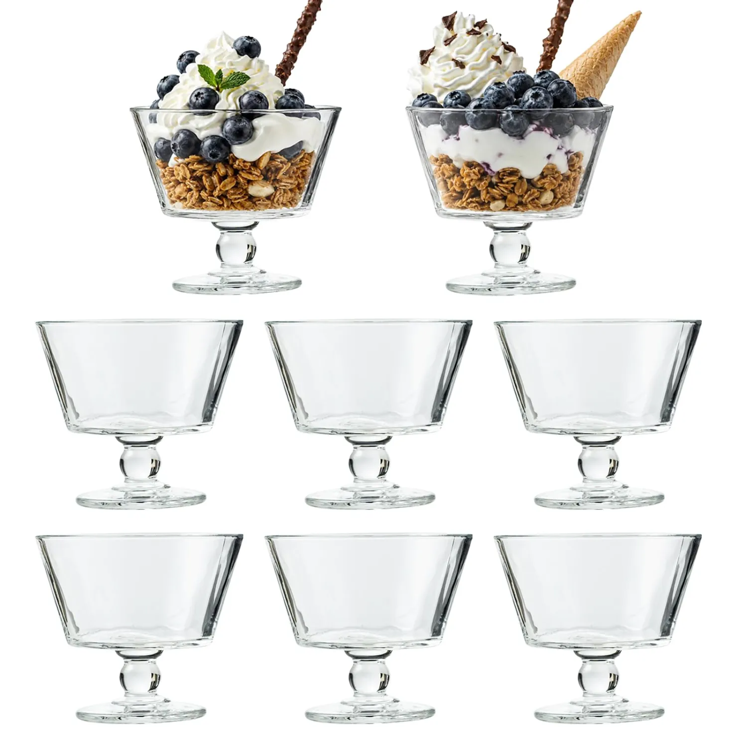 9oz Glass Dessert Bowls, Vintage Footed Glass Ice Cream Sundae Cups (8)