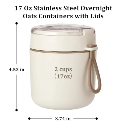 17oz Overnight Oats Containers with Lids &Spoon, Insulated Food Jar