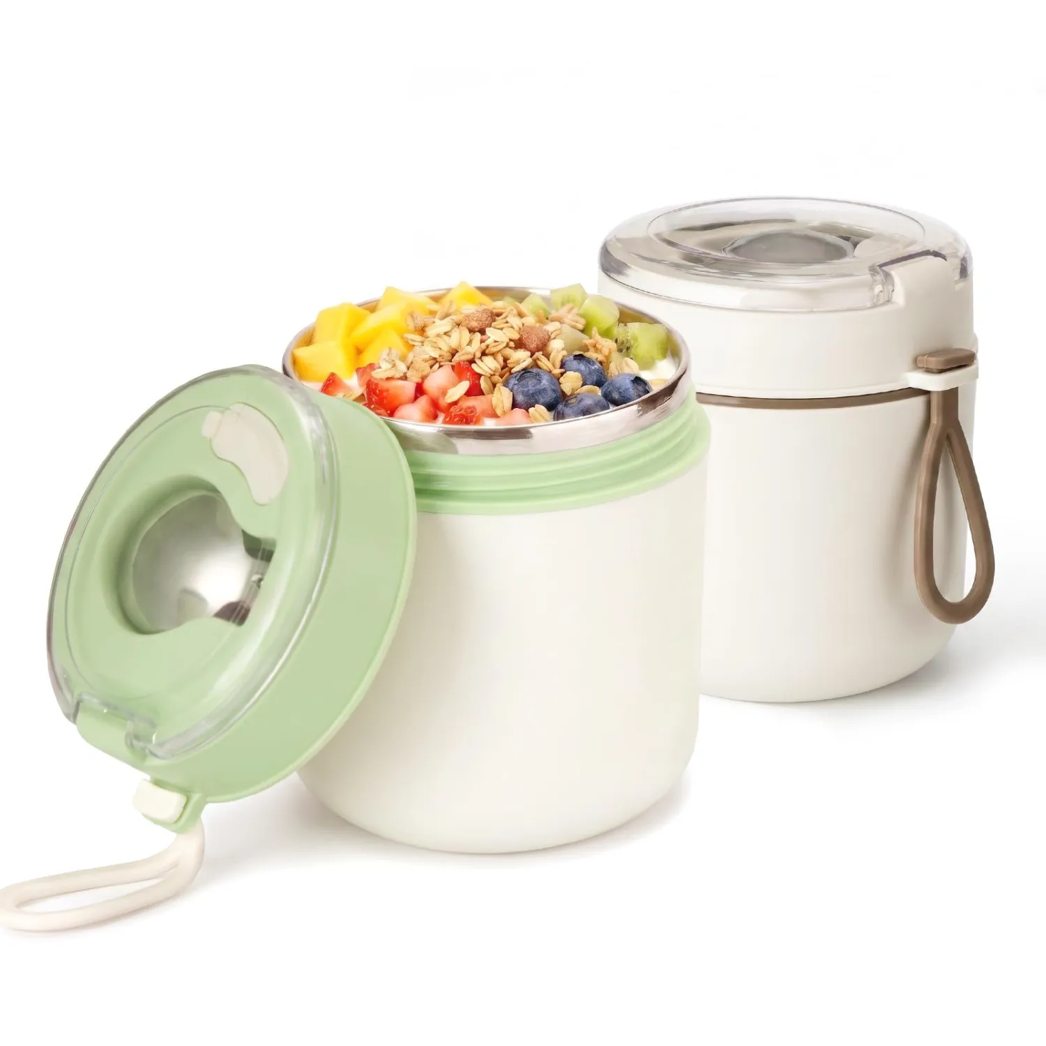 2Pcs Insulated Food Jar, Overnight Oats Containers with Lids & Spoon