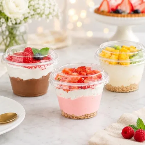 50 Pack 6 oz Clear Plastic Dessert Cups with Lids, Parfait Cups