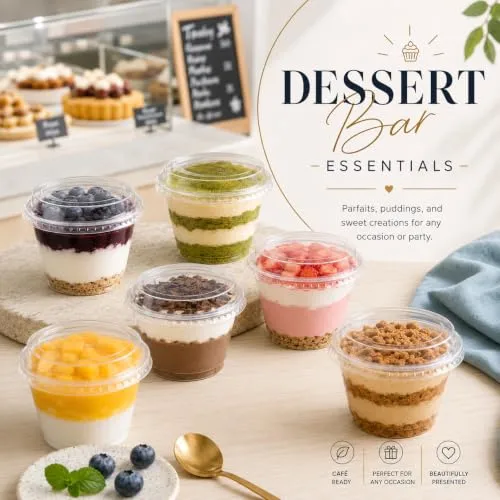 50 Pack 6 oz Clear Plastic Dessert Cups with Lids, Parfait Cups