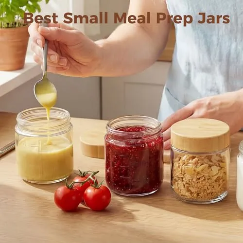 4 oz Small Glass Salad Dressing Containers with Bamboo Lids, 3 Pack