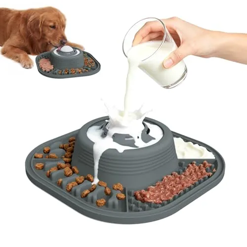 Dog Lick Bowl with Interactive Rolling Ball & Slow Feeder s,Grey