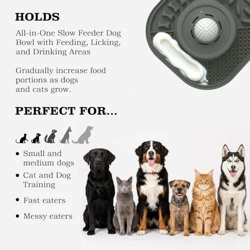 Dog Lick Bowl with Interactive Rolling Ball & Slow Feeder s,Grey
