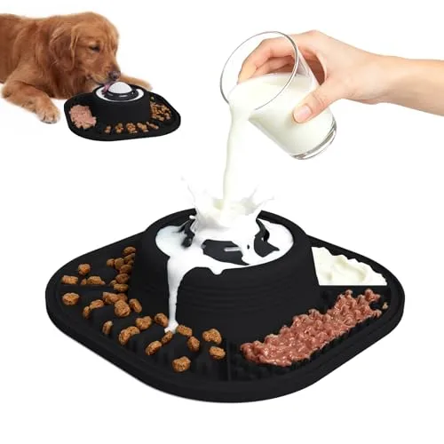 Dog Lick Bowl with Interactive Rolling Ball & Slow Feeder, Black