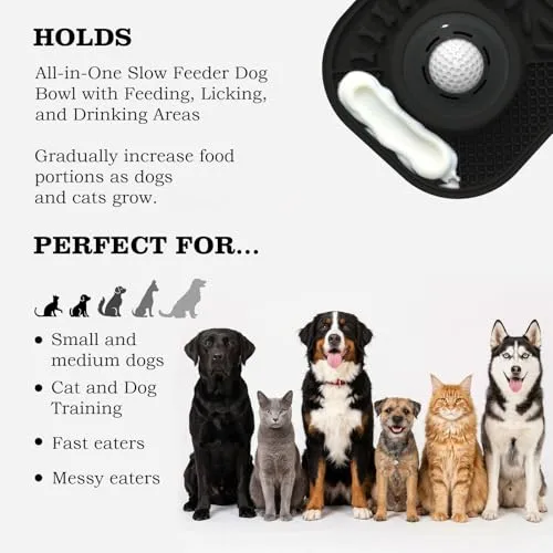 Dog Lick Bowl with Interactive Rolling Ball & Slow Feeder, Black