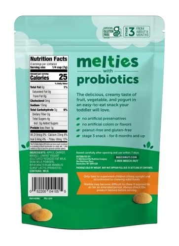 Beech-Nut Probiotic Melties Apple Carrot Mango Yogurt Melts Baby & Toddler Snack, 1oz Bag (Pack of 2)