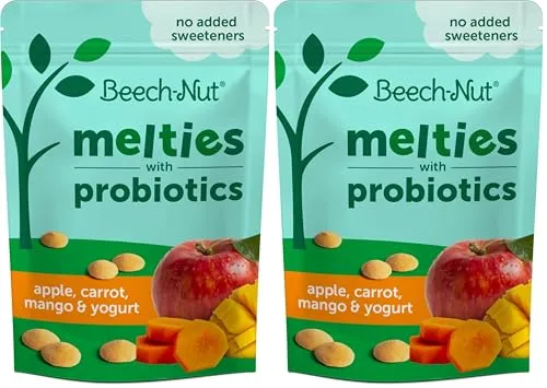 Beech-Nut Probiotic Melties Apple Carrot Mango Yogurt Melts Baby & Toddler Snack, 1oz Bag (Pack of 2)