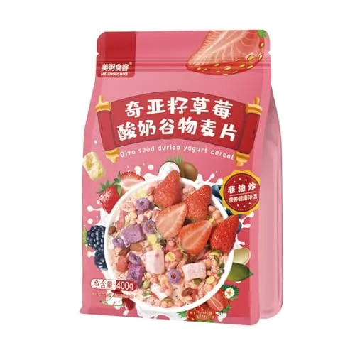 Chia Seed Strawberry Yogurt Cereal – Crunchy, with Milk or Yogurt, 14.11 oz