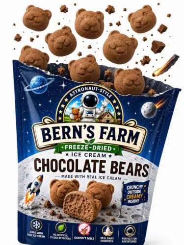 Freeze-Dried Chocolate Ice Cream Bears, Astronaut-Style Crunchy Chocolate Treats for Kids, Made with Real Ice Cream, No Refrigeration Required (1.5 oz)
