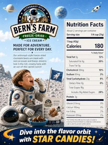 Freeze-Dried Chocolate Ice Cream Bears, Astronaut-Style Crunchy Chocolate Treats for Kids, Made with Real Ice Cream, No Refrigeration Required (1.5 oz)