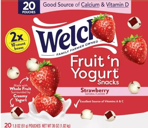 W'elch's Fruit 'n Yogurt, Fruits Snacks, Strawberry, 1.8 oz, 20 ct
