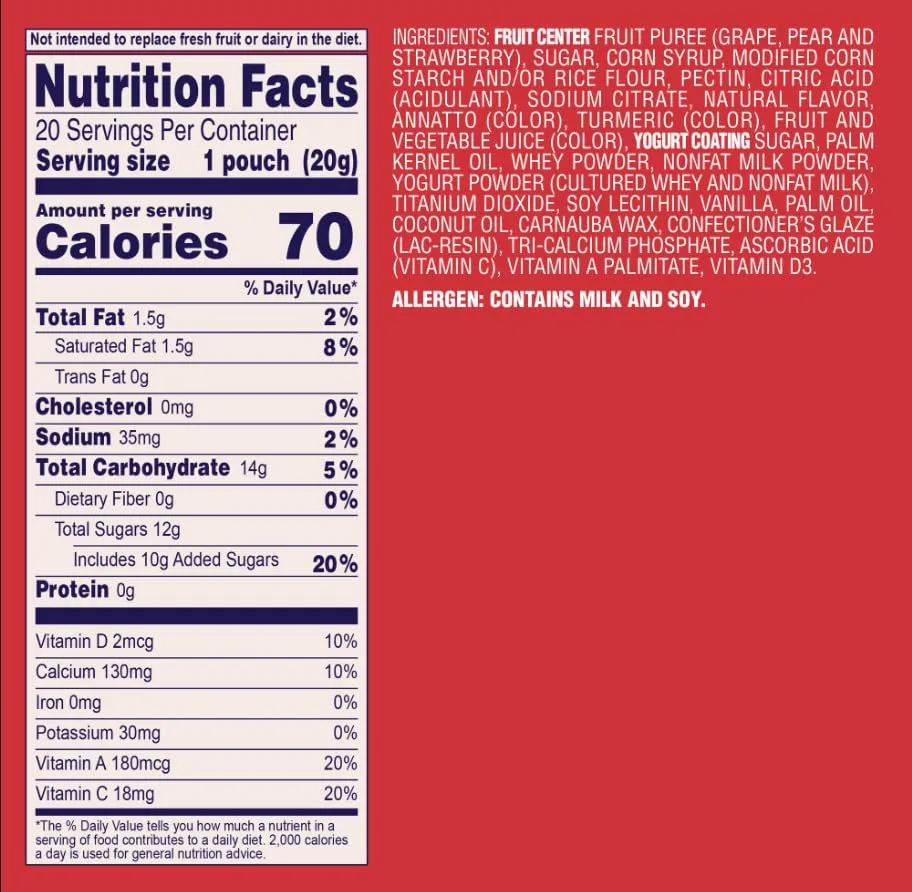 W'elch's Fruit 'n Yogurt, Fruits Snacks, Strawberry, 1.8 oz, 20 ct