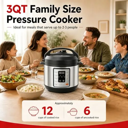 Simple Deluxe 10-In-1 Electric Pressure Cooker, 3QT Instant Multi Cooker, Olla de Presion Nonstick Pot 3 Quarts for Slow Cook, Rice Cook, Steam, Sauté, Canning, Yogurt Maker, Warm, Silver