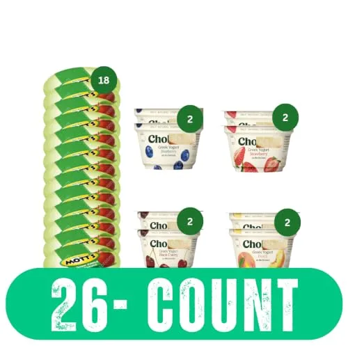Variety Box Greek Yogurt & Natural Applesauce 26 Count Gift Box | Individually Packed Assorted Fruit Yogurt Cups, Natural Applesauce Cups | Snack Box for Kids, School Lunches, Breakfast, Daycare, Road Trips & Everyday Snacking (26 ct)