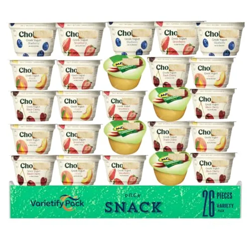 Variety Box Greek Yogurt & Natural Applesauce 26 Count Gift Box | Individually Packed Assorted Fruit Yogurt Cups, Natural Applesauce Cups | Snack Box for Kids, School Lunches, Breakfast, Daycare, Road Trips & Everyday Snacking (26 ct)