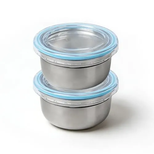 LISI Stainless Steel Food Storage Container with Lids, 2 Tier, 1.8 & 0.8 Cup, Leak Proof, Silver, 2 Pack