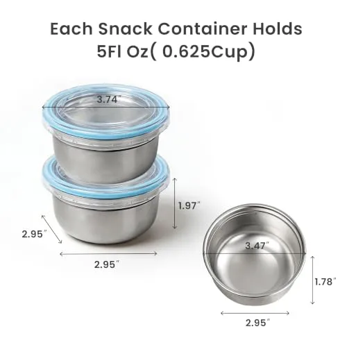 LISI Stainless Steel Food Storage Container with Lids, 2 Tier, 1.8 & 0.8 Cup, Leak Proof, Silver, 2 Pack