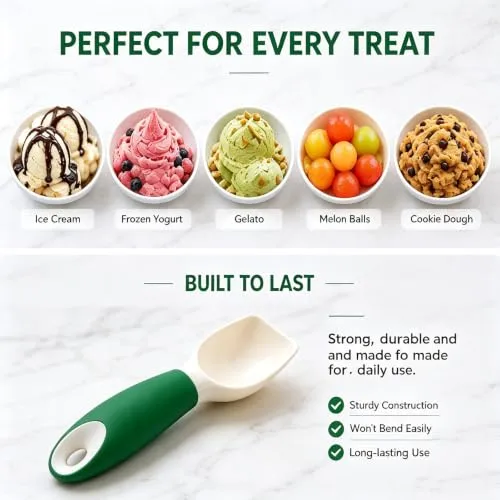Ice Cream Scoop, Non-Slip Plastic Scooper for Frozen Yogurt
