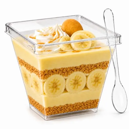 18 Pack 7 oz Banana Pudding Cups with Lids & Spoons, Parfait Cups