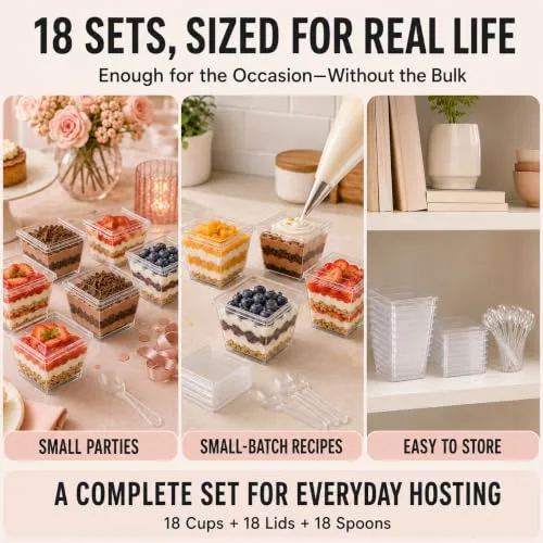 18 Pack 7 oz Banana Pudding Cups with Lids & Spoons, Parfait Cups