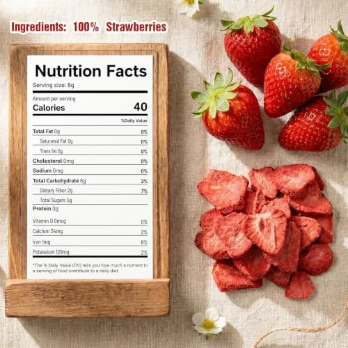 5.64 oz Freeze Dried Strawberry Slices - Crispy Dried Strawberries for Yogurt, Cereal, Oatmeal, Smoothies, Baking, Desserts, Cake Decorating & Snack Toppings