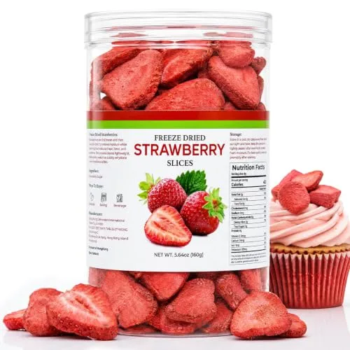 5.64 oz Freeze Dried Strawberry Slices - Crispy Dried Strawberries for Yogurt, Cereal, Oatmeal, Smoothies, Baking, Desserts, Cake Decorating & Snack Toppings