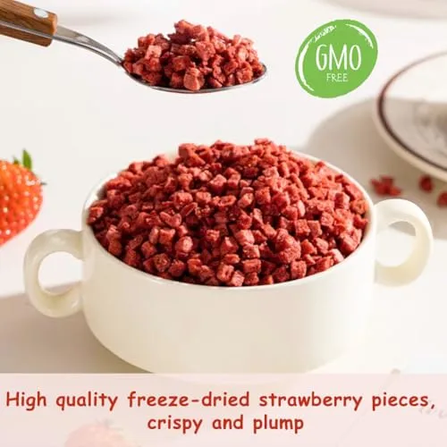 8 Oz Freeze Dried Strawberry Pieces Fruit Snack for Yogurt & Baking